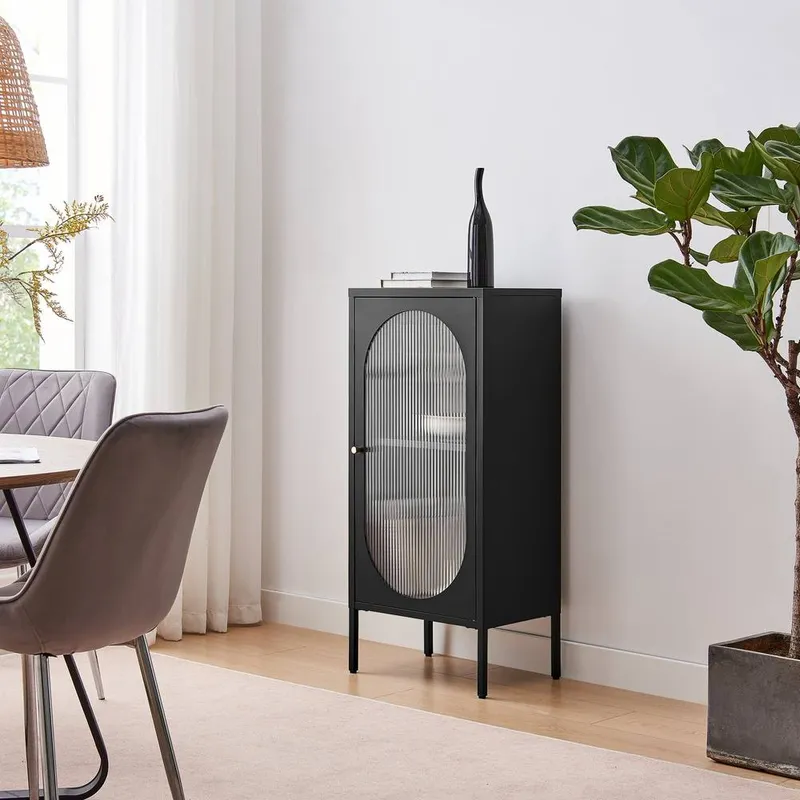 FurnitureboxUK Urbi Black Metal Display Cabinet Size: Medium Black Medium