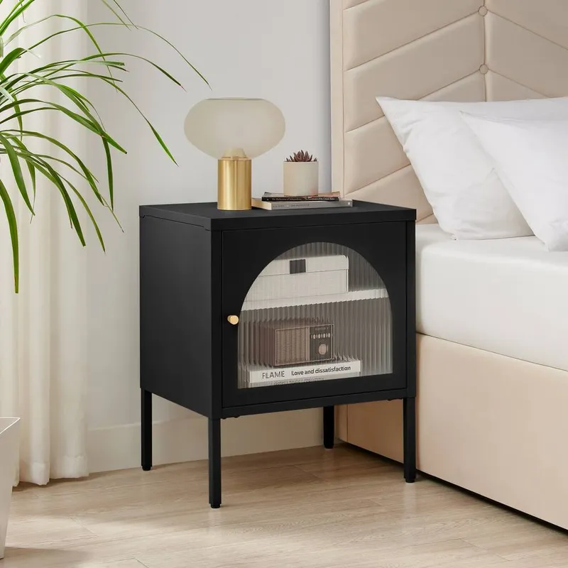 FurnitureboxUK Urbi Metal Bedside Cabinet With Shelf in Black - Black