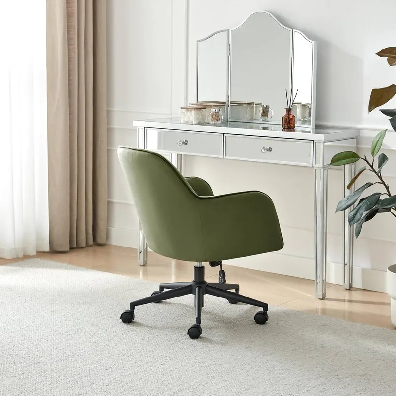 FurnitureboxUK Unisex Vivienne Velvet Swivel Office Chair in Green Green One Size female
