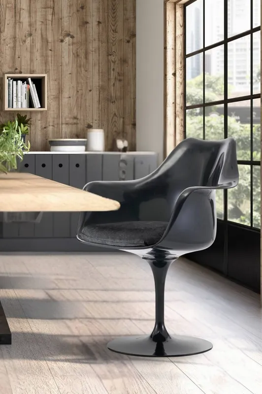 Fusion Living Black Tulip Armchair with Luxurious Cushion - Black - Size: One Size