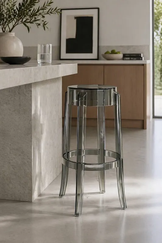 Fusion Living Ghost Style Bar Stool - 66cm in Grey - Grey - Size: One Size