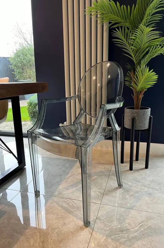 Fusion Living Ghost Style Plastic Louis Armchair in Grey Grey