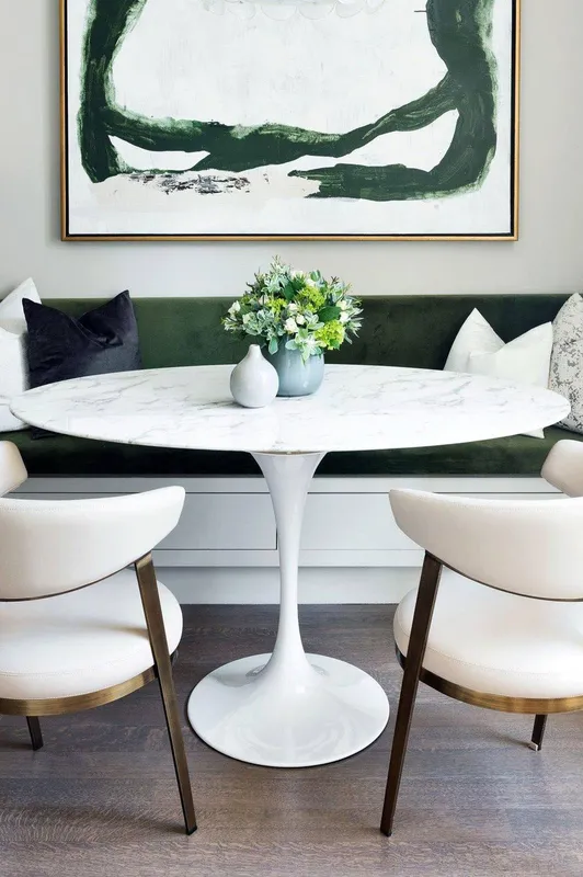 Fusion Living Marble Tulip Medium Circular Dining Table in White - White