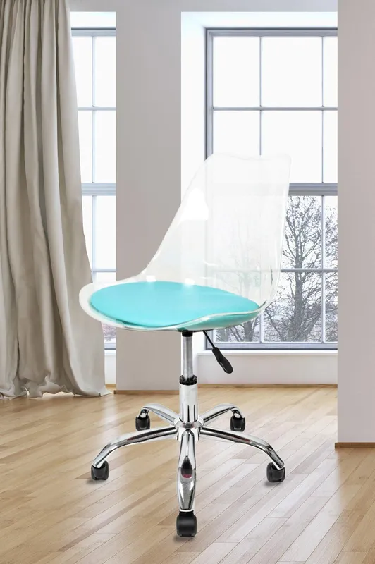 Fusion Living Soho Clear Plastic Dining Chair with Swivel Base in Aqua - Aqua