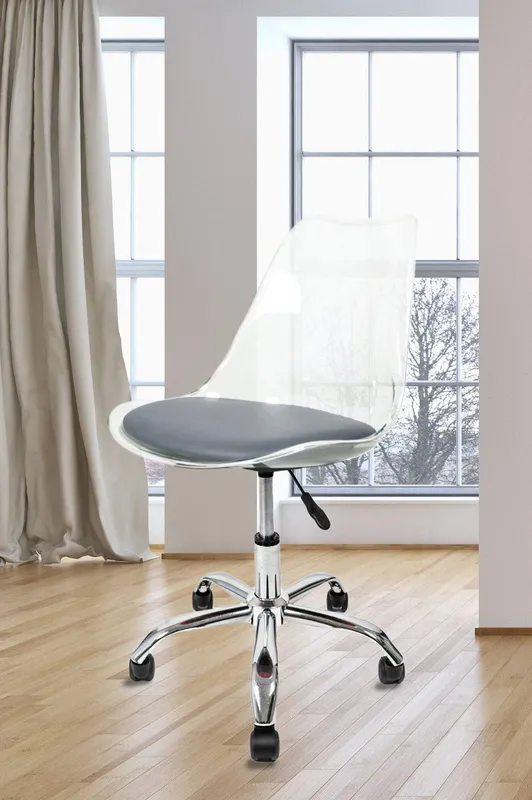 Fusion Living Soho Clear Plastic Dining Chair with Swivel Base in Dark Grey - Dark Grey