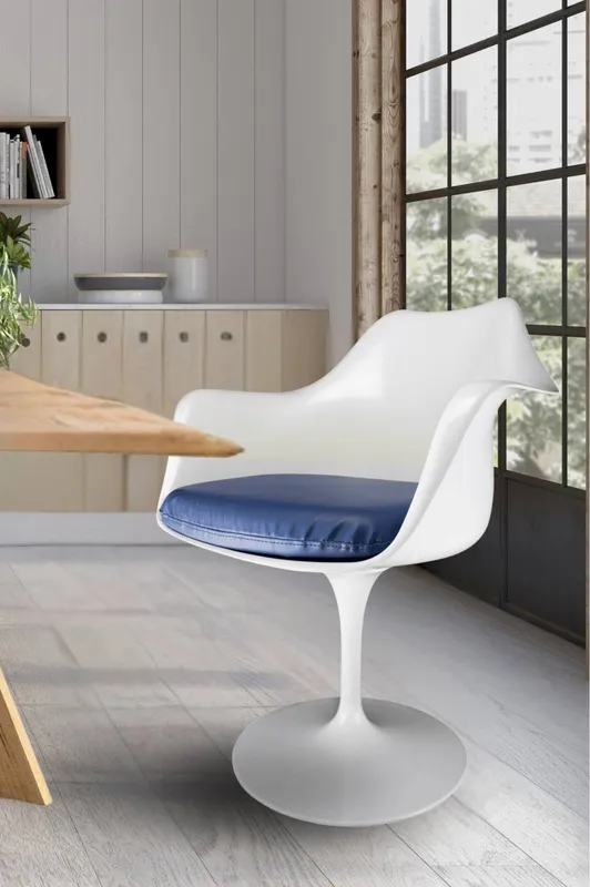 Fusion Living Black Tulip Armchair with PU Cushion in Navy Navy