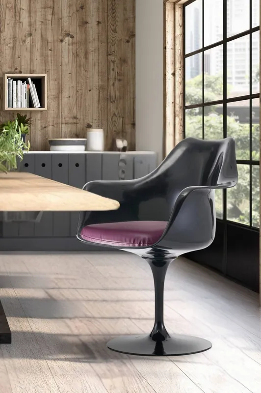 Fusion Living Black Tulip Armchair with PU Cushion in Purple - Purple