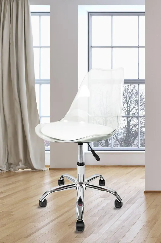 Fusion Living Soho Clear Plastic Dining Chair with Swivel Base in White White