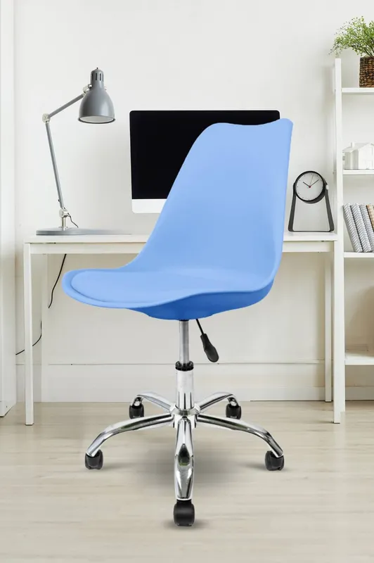 Fusion Living Soho Plastic Dining Chair with Swivel Base in Blue Blue
