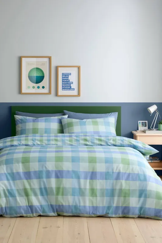 Fusion 'Block Check' Easy Care Duvet Cover Set in Light Blue Size: King Light Blue King