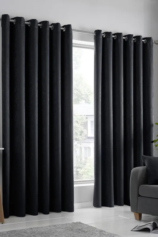 Terrys Fusion Strata Ready Made Eyelet Curtains Black