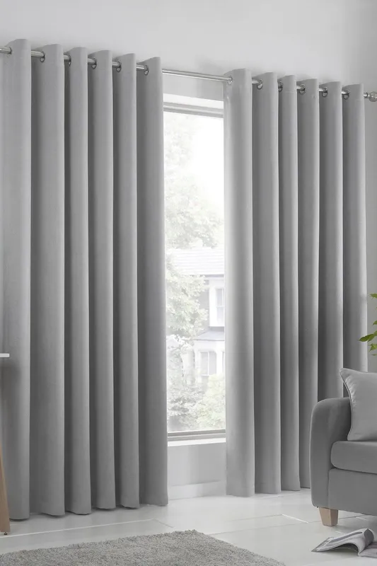 Fusion 'Strata' Triple-Woven Dimout Eyelet Curtains in Silver Size: 229 cm width x 229 cm drop Silver 229 cm width x 229 cm drop