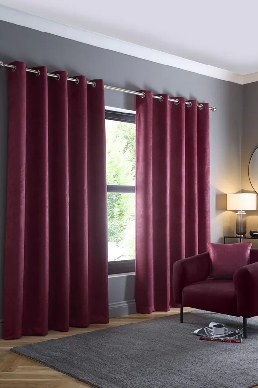 Fusion Strata Ready Made Dimout Eyelet Curtains Wine