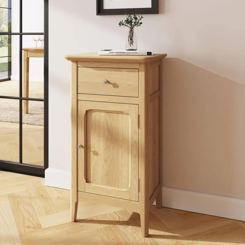 FWStyle 1 Drawer 1 Door Slim Natural Ash Sideboard Ready Assembled in Brown - Brown - Size: One Size