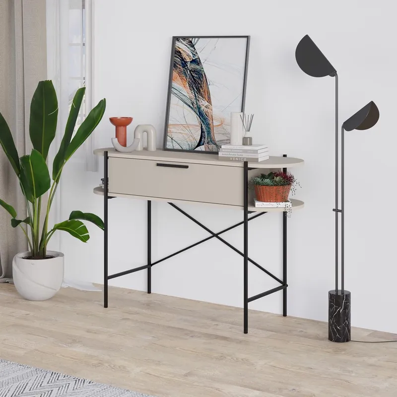 FWStyle 1 Drawer 2 Shelf Sandstone Console Table in Beige - Beige