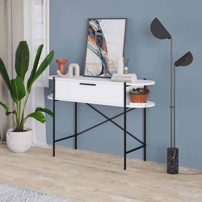 FWStyle Unisex 1 Drawer 2 Shelf White Console Table White One Size female