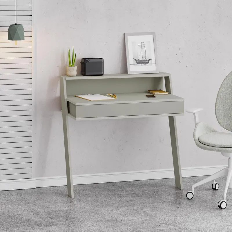 FWStyle 1 Drawer Modern Home Office Ash Green Desk Wallmounted in Grey - Grey
