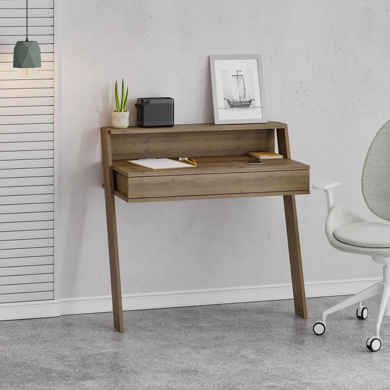 FWStyle Unisex 1 Drawer Modern Home Office Dark Oak Desk Wallmounted in Grey Grey One Size female