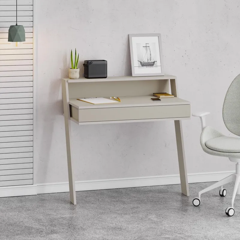 FWStyle 1 Drawer Modern Home Office Sandstone Desk Wallmounted in Grey Grey
