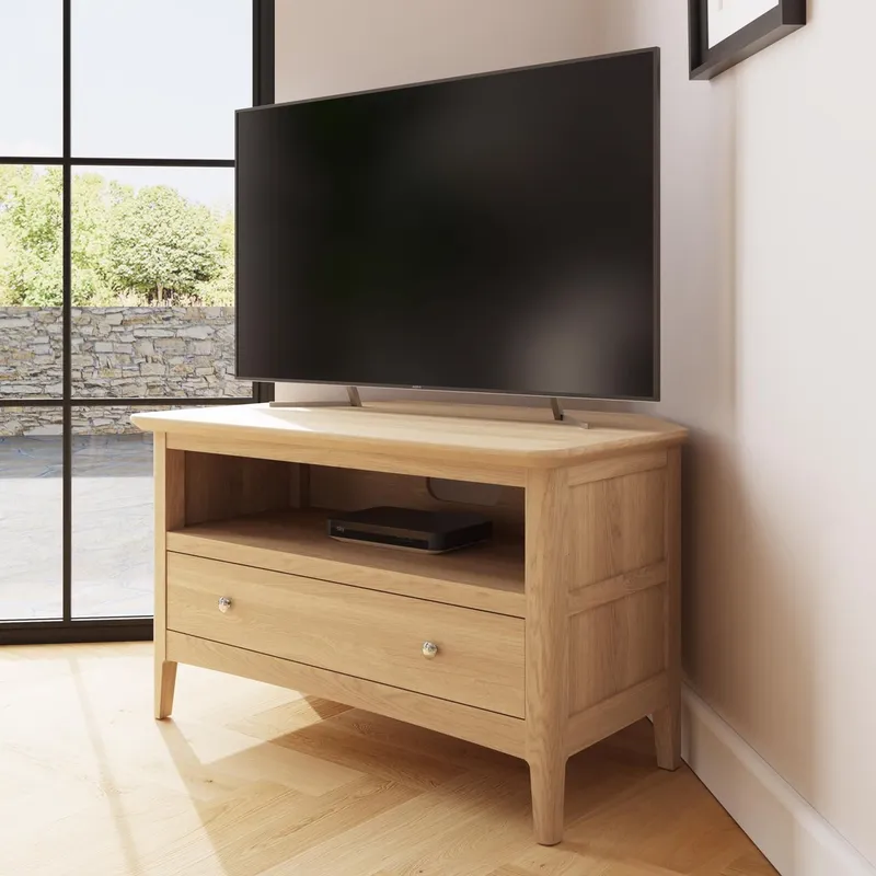 FWStyle 1 Drawer Natural Ash Corner TV Unit Ready Assembled - Natural