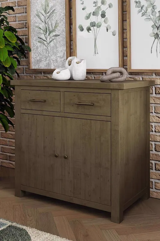 FWStyle 2 Door 2 Drawer Sideboard Solid Natural Reclaimed Pine in Brown - Brown