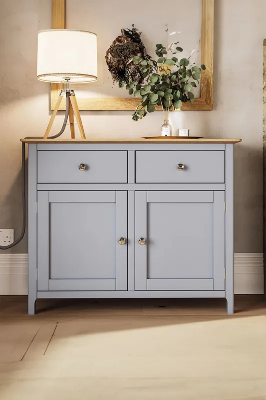 FWStyle 2 Door 2 Drawer Solid Oak Sideboard Ready Assembled Grey Grey
