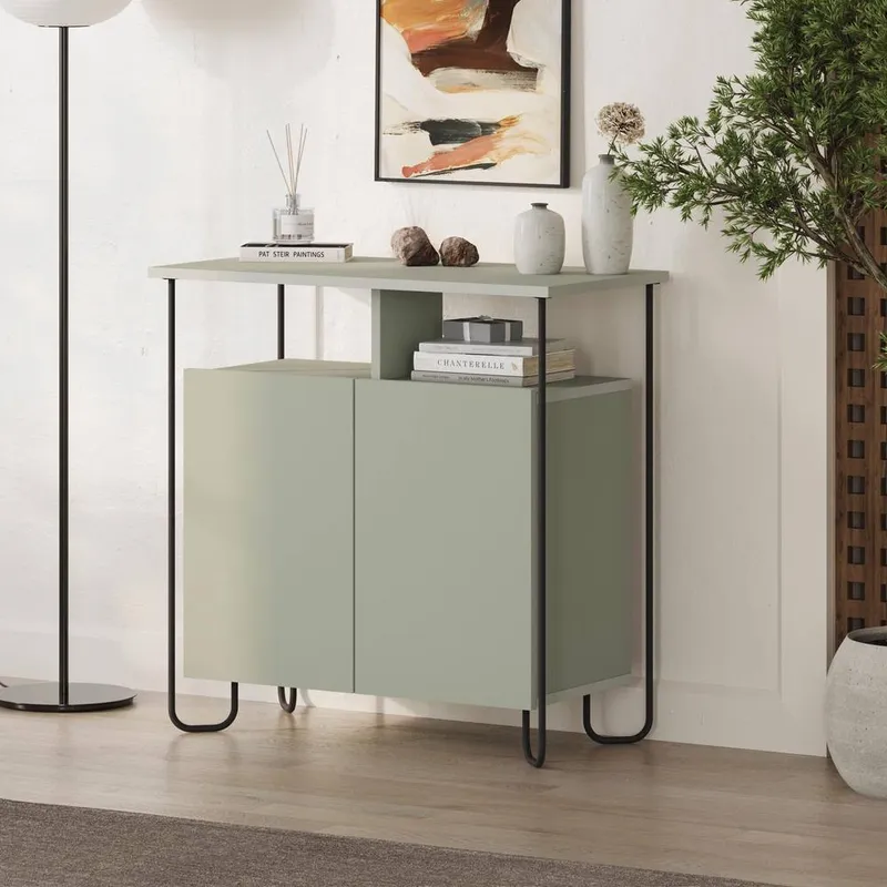 FWStyle 2 Door Ash Green Sideboard Storage Unit - Green