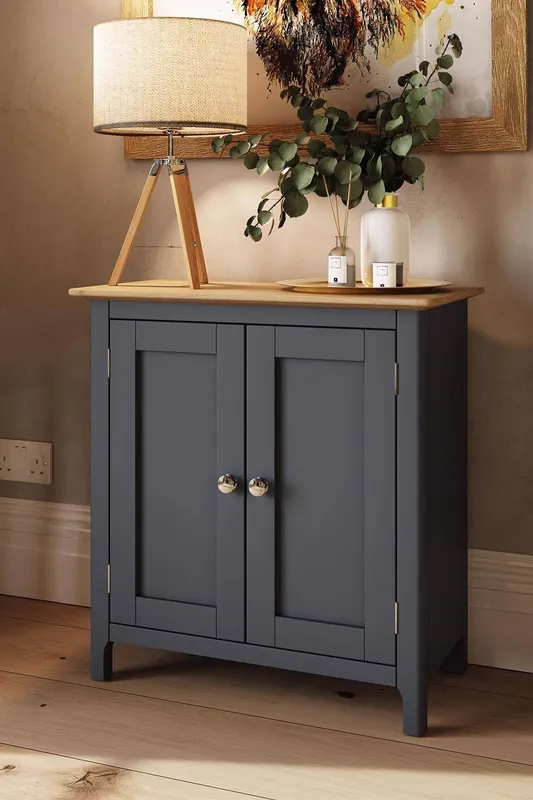 FWStyle 2 Door Compact Painted Oak Sideboard - Graphite Blue - Blue