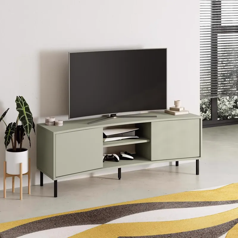 FWStyle 2 Door Curved TV Unit Stand Ash Green Green