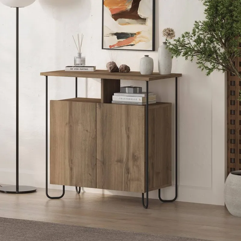 FWStyle Unisex 2 Door Dark Oak Sideboard Storage Unit in Brown Brown female