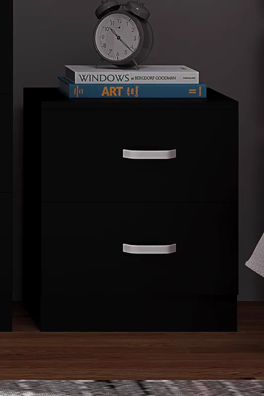 FWStyle Unisex 2 Drawer Bedside Table Matt Black Tunis Black One Size female