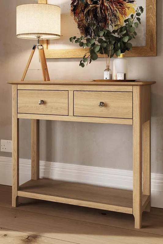 FWStyle 2 Drawer Console Table Natural Oak Large in Brown - Brown