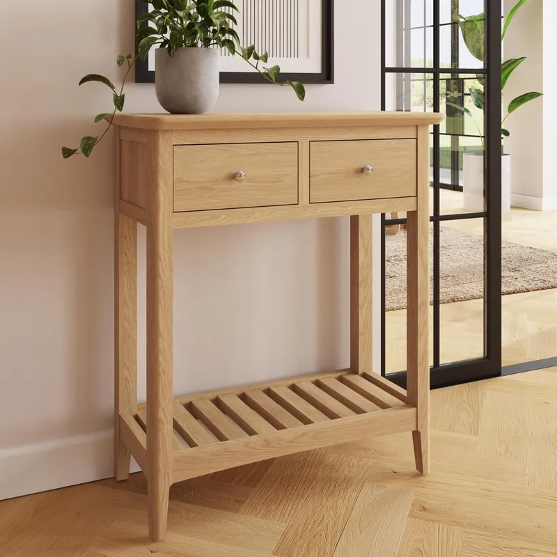 FWStyle 2 Drawer Ready Assembled Natural Ash Console Table in Brown Brown