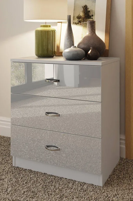 FWStyle 3 Drawer Chest Of Drawers Gloss Black in Grey Grey