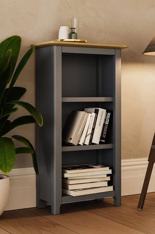 FWStyle 3 Tier Solid Oak Bookcase Graphite Blue in Dark Blue - Dark Blue - Size: One Size