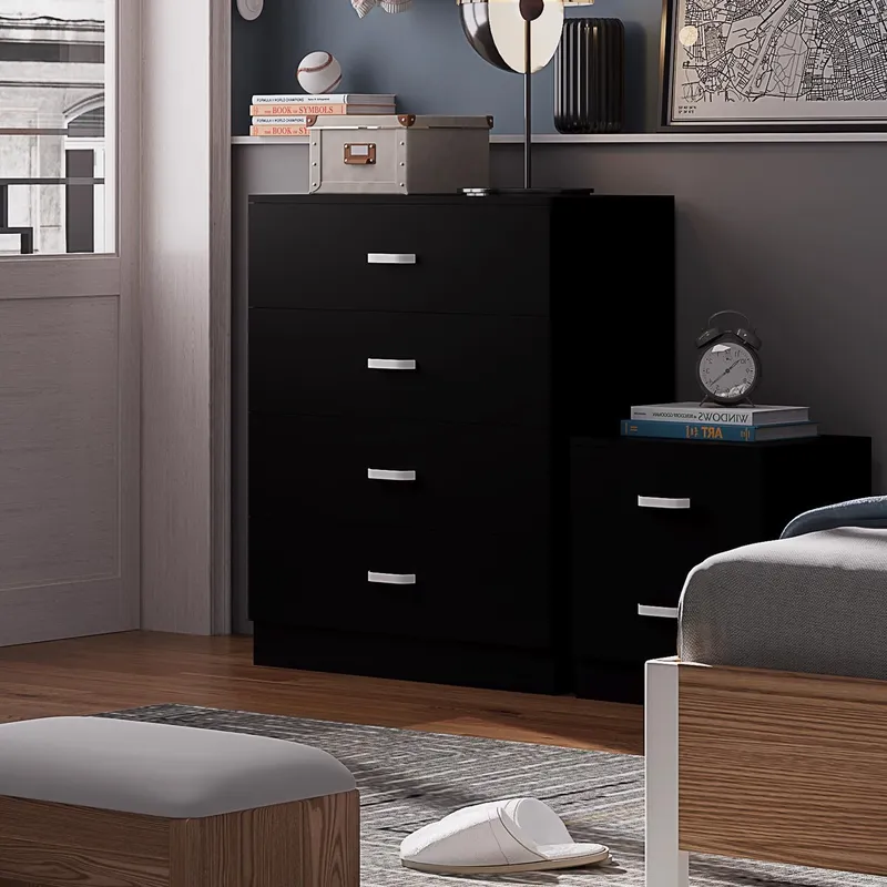 FWStyle 4 Drawer Chest Of Drawers Matt Black Finish Black