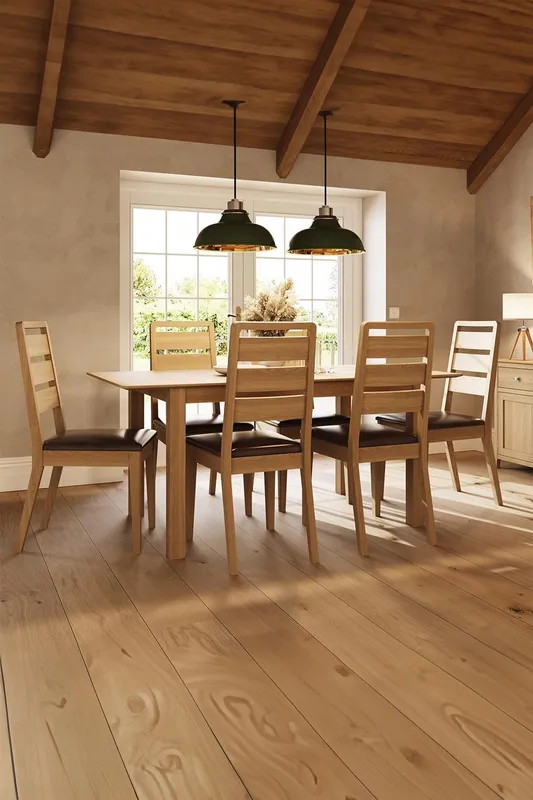 FWStyle 4 Seater Extending Natural Oak Dining Table Set in Brown - Brown