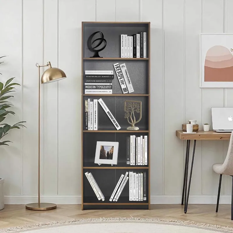 FWStyle 5 Tier Anthracite Grey Modern Bookcase Shleving Unit - Grey