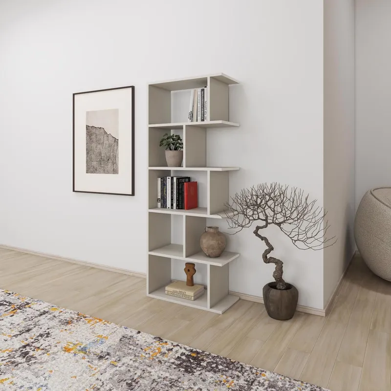 FWStyle 5 Tier Modern Open Plan Bookcase Shelving Unit in Beige Beige