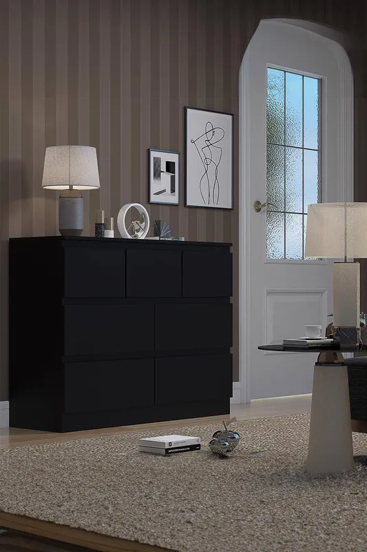 FWStyle Unisex 7 Drawer Matt Black Merchant Chest Of Drawers - Stora Black female