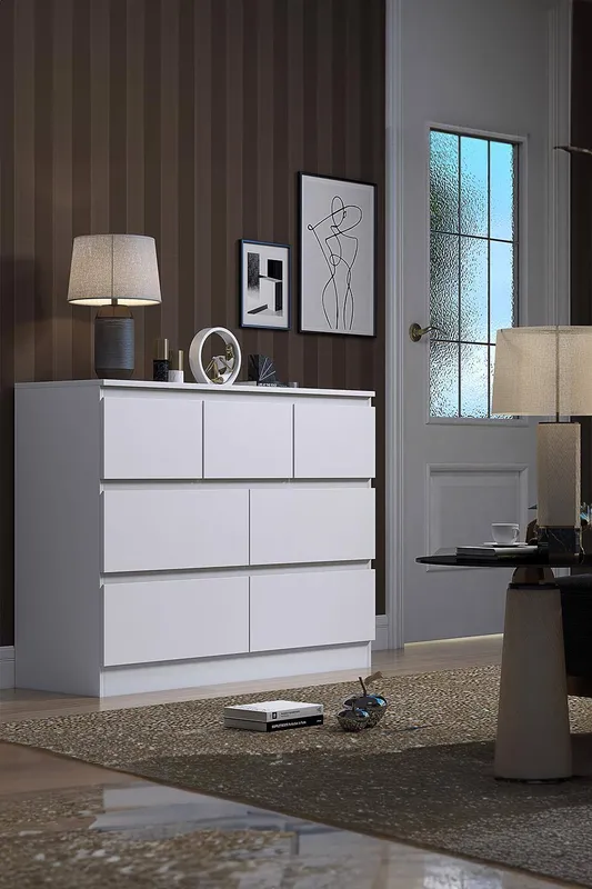 FWStyle Unisex 7 Drawer Matt White Merchant Chest Of Drawers - Stora White female