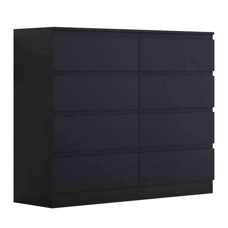 FWStyle 8 Drawer Black Chest Of Drawers Matt Finish Black