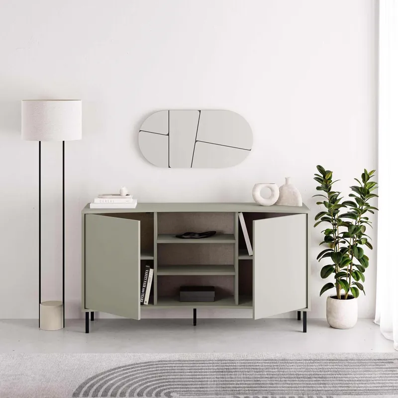 FWStyle Ash Green Large 2 Door Curved Modern Sideboard Green