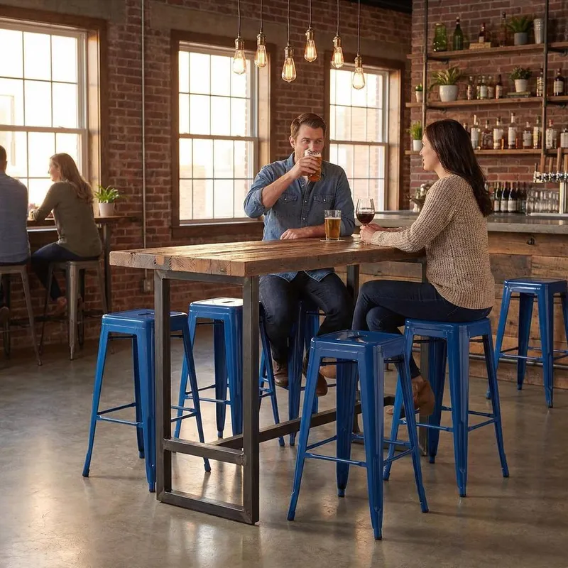 FWStyle Bistro Set Of 4 30" Blue Gloss Metal Bar Stools Blue