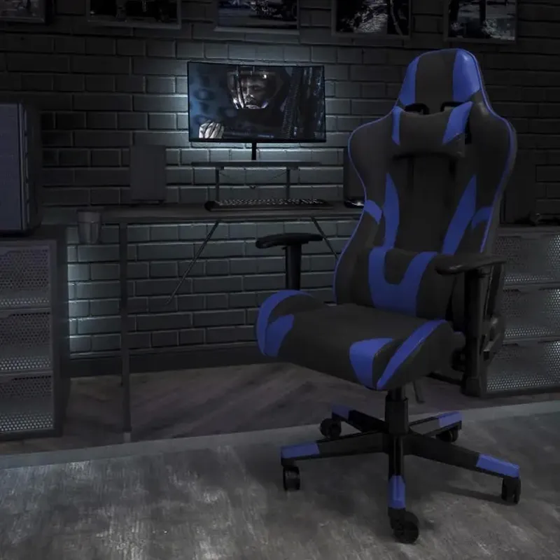 FWStyle Unisex Black & Blue Bucket Seat Racer Gaming Chair Faux Leather Black female
