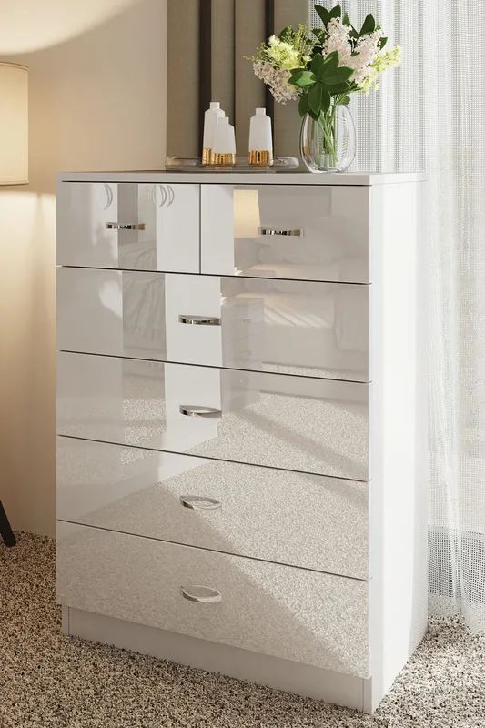 FWStyle Chilton White Gloss 6 Drawer Chest (H) 100cm (W) 70cm (D) 40cm - White - Size: One Size