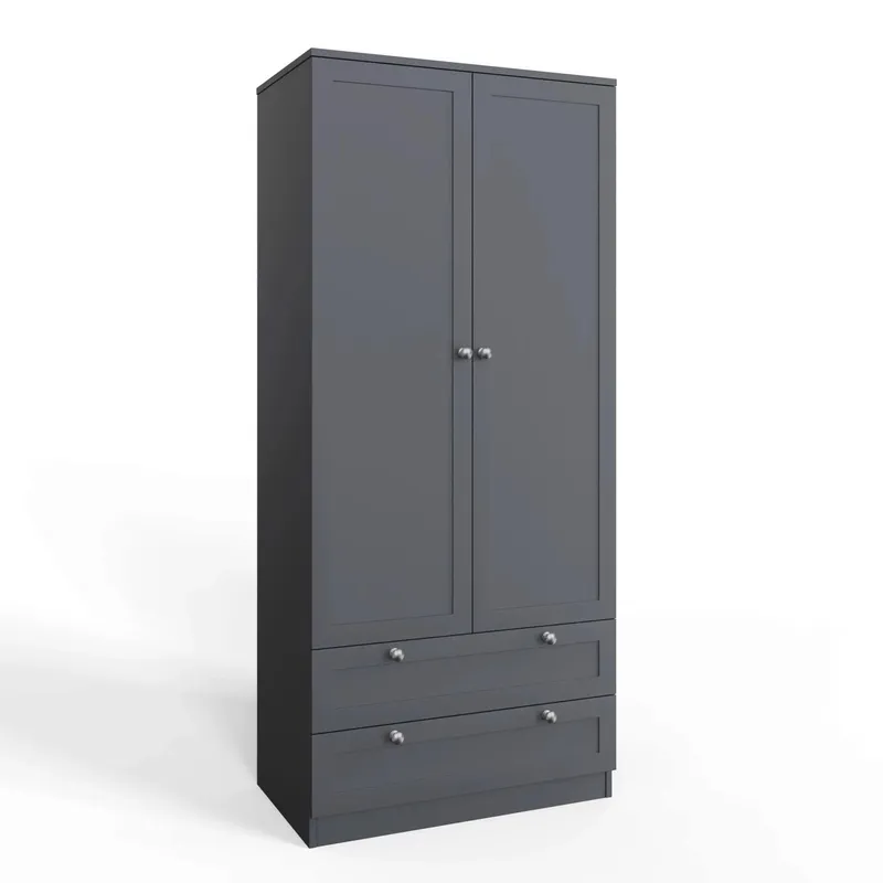 FWStyle Unisex Dark Matt Grey 2 Door w/ 2 Drawers Wardrobe Grey female