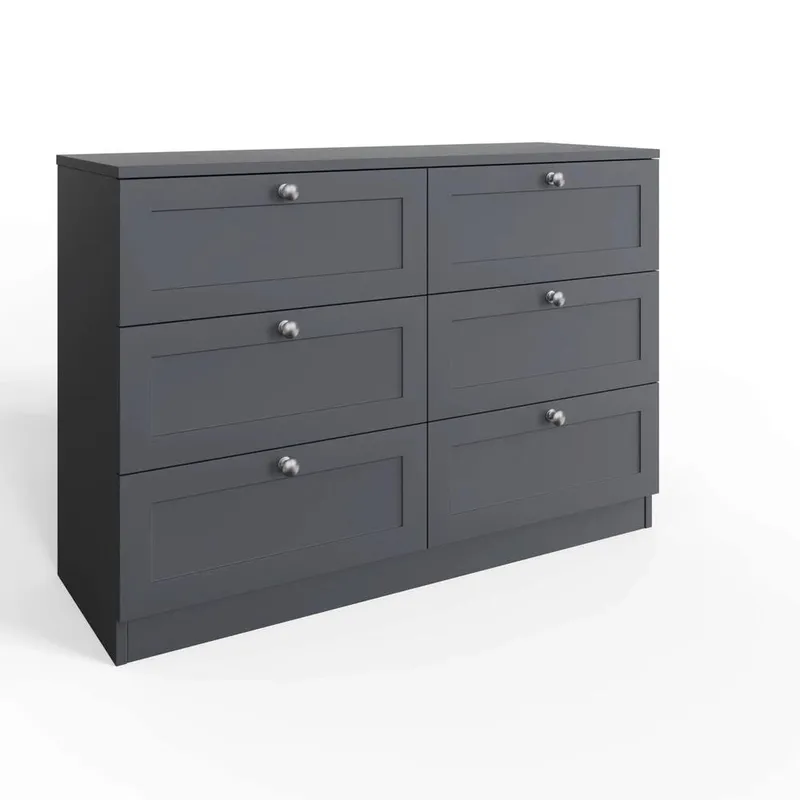 FWStyle Dark Matt Grey 6 Drawer Chest Of Drawers Grey