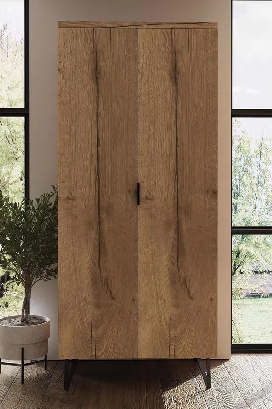 FWStyle Fisso 2 Door Cracked Oak Double Wardrobe in Brown - Brown - Size: One Size