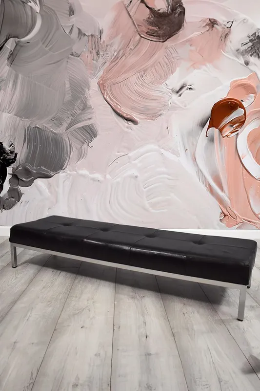 FWStyle Genuine Black Leather Hand Stitched Indoor Bench Black